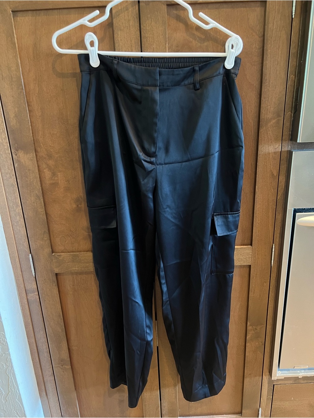 Nicole Miller Black Satin Cargo Pants